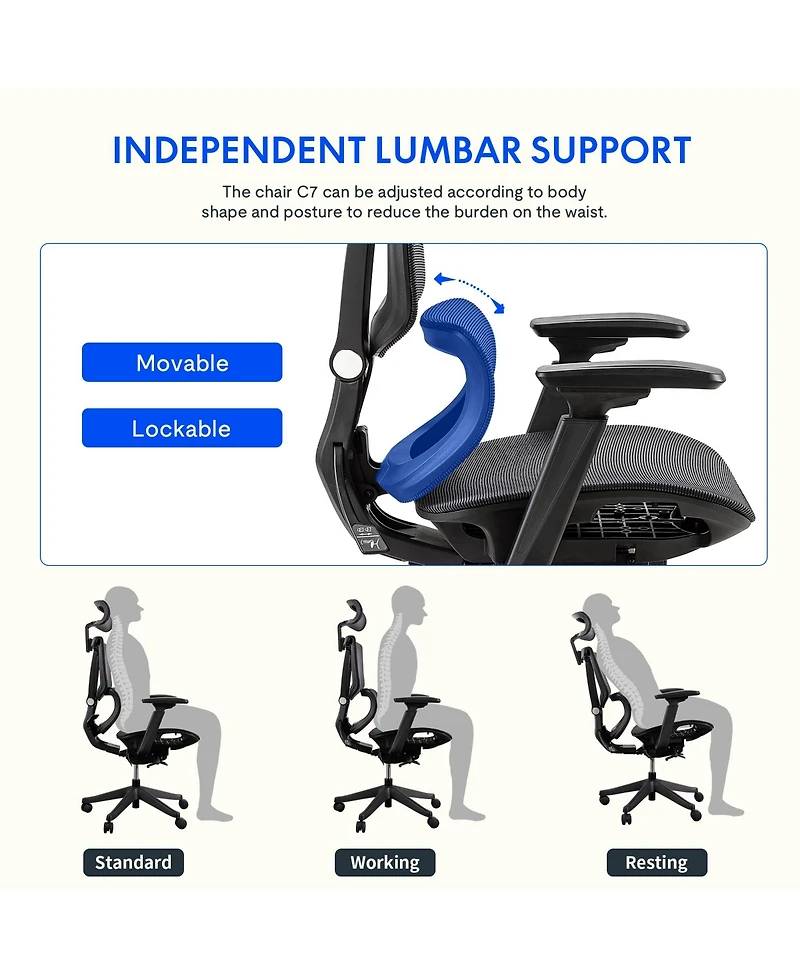 FlexiSpot Ergonomic Chair C7-Mesh Seat (No Footrest