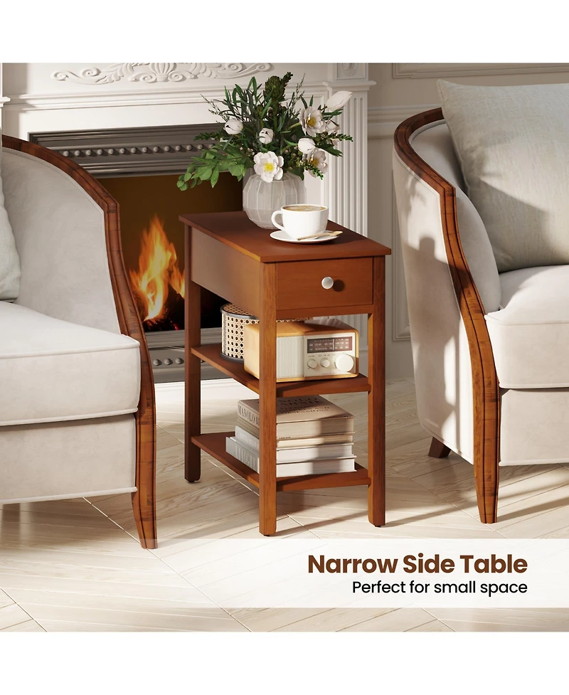 Gouun Set of 2 3-Tier Narrow End Tables with Drawer and Storage Shelves