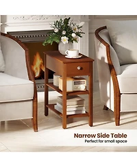 Gouun Set of 2 3-Tier Narrow End Tables with Drawer and Storage Shelves