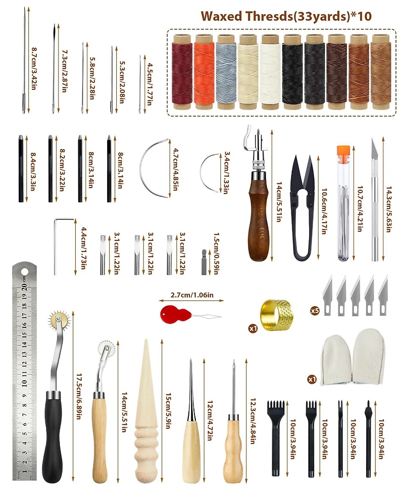 Gnuadz 7-in-1 Leather Working Tools Beginners Kit Waxed Thread Groover Awl Stitching Punch Leathercraft Gifts