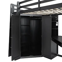 Streamdale Furniture Twin Loft Bed w/Wardrobe, Desk, Charging and Lights