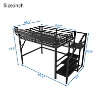 Streamdale Furniture Metal Loft Bed with Stairs, Light and Storage