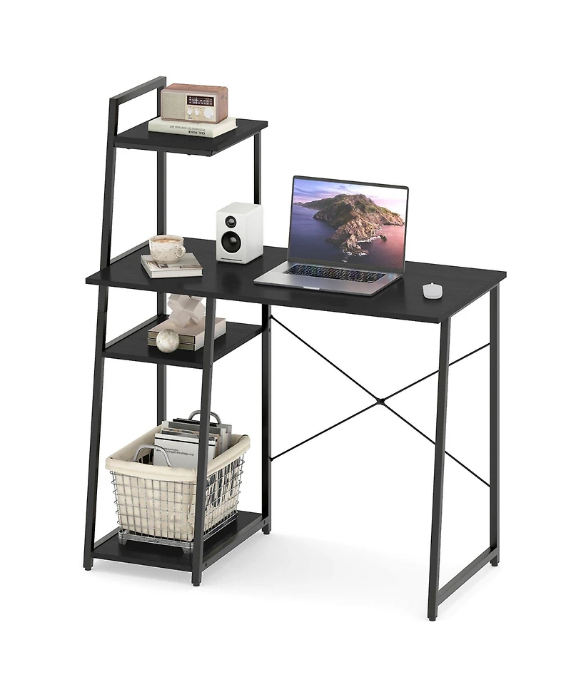 Slickblue Office Computer Desk with 3 Tier Bookshelf and Storage Shelves