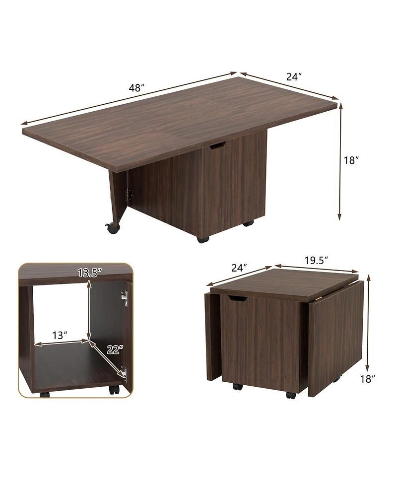 Gouun Foldable Extendable Coffee Table with Storage Cabinet