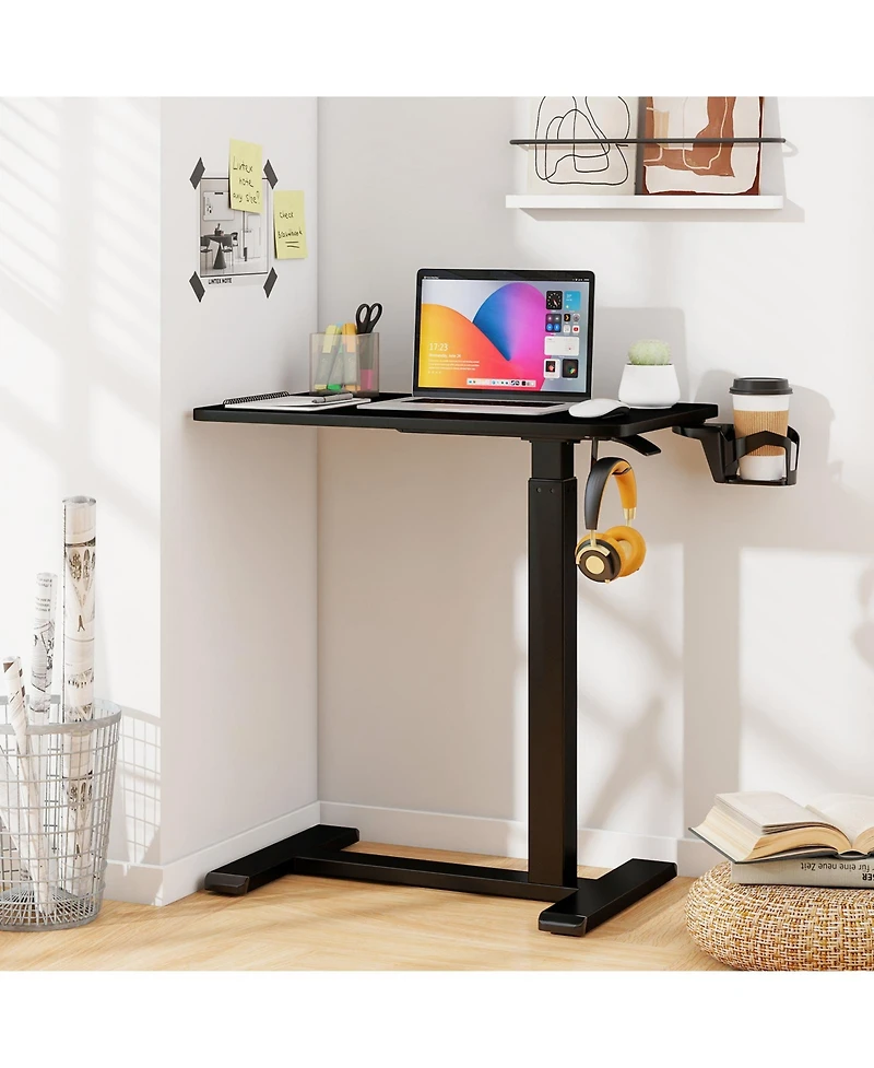 Gouun Mobile Height Adjustable Overbed Table with Cup Holder, 24 x 16 in