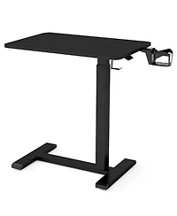 Gouun Mobile Height Adjustable Overbed Table with Cup Holder, 24 x 16 in