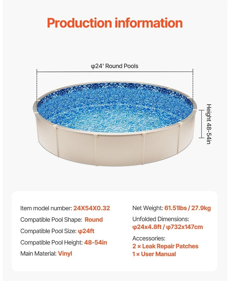 Givimo 24-ft Round Overlap Vinyl Pool Liner Fits 48-54 in Wall Height for Steel Pools