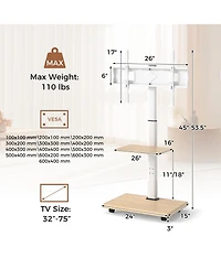 Sugift Rolling Tv Stand on Wheels Mobile Tv Cart for 32-75 Inch TVs Portable Av Cart