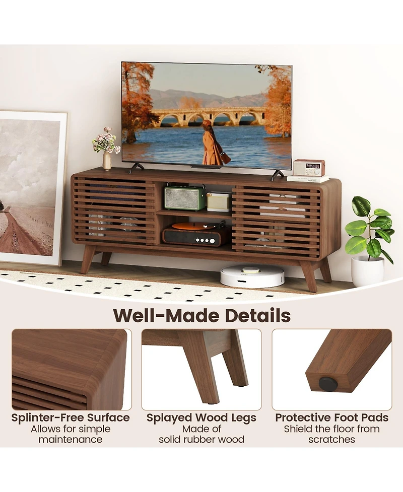 Sugift Tv Stand for TVs with Sliding Doors and Adjustable Shelves for Living Room-Walnut