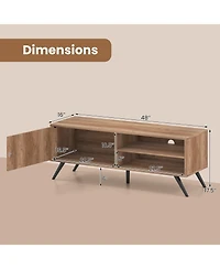 Sugift Tv Stand for TVs up to 55 Inch Mid Century Modern Entertainment Center with Storage Cabinet-Oak