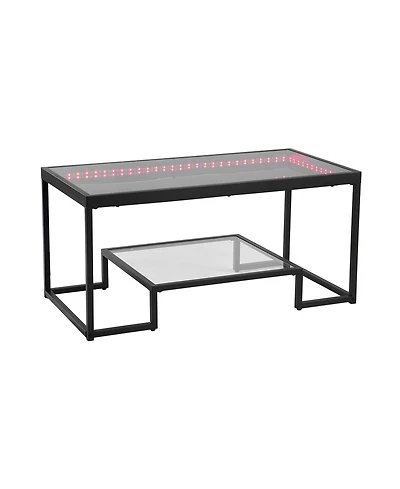 Gouun Led-Lit Tempered Glass 2-Tier Coffee Table with Metal Frame