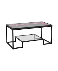Gouun Led-Lit Tempered Glass 2-Tier Coffee Table with Metal Frame