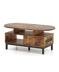 Gouun 47-Inch Oval Coffee Table with Drawers and Open Compartments