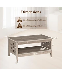 Gouun 39.5 in Farmhouse 2-Tier Coffee Table with Woven Accents and Open Storage Shelf