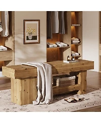 Tribesigns Solid Wood Shoe Rack Bench, 63" Farmhouse Entryway Bench with Storage Shelf, Shoe Storage Organizer, Wide Rustic Bench