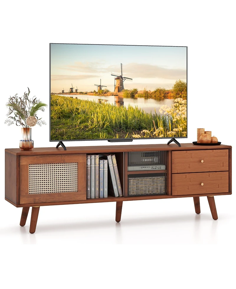 Sugift Bamboo Tv Stand for Tv up to 65 Inch