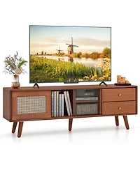 Sugift Bamboo Tv Stand for Tv up to 65 Inch