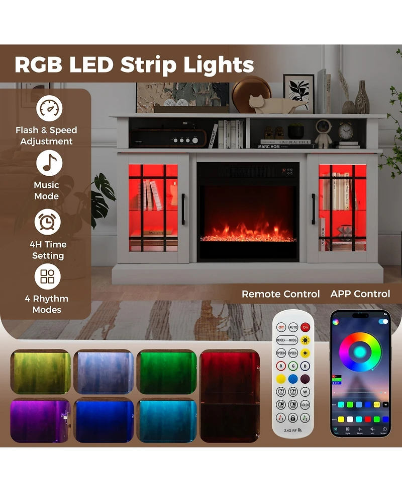 Sugift Tv Stand with Electric Fireplace Led Lights and Remote Controls for TVs Up to 40 Inch