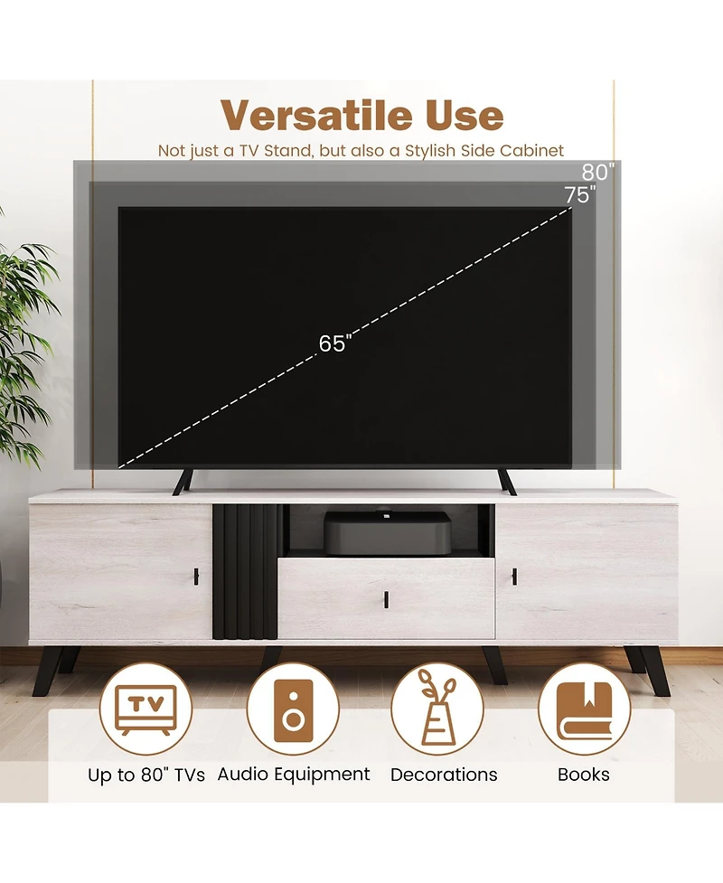 Sugift Mid Century Modern Tv Stand Entertainment Center TVs-Oak