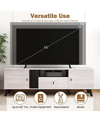 Sugift Mid Century Modern Tv Stand Entertainment Center TVs-Oak