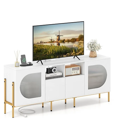 Sugift Tv Stand for 70 Inch Tv with Power Outlets Drawers and Open Shelves
