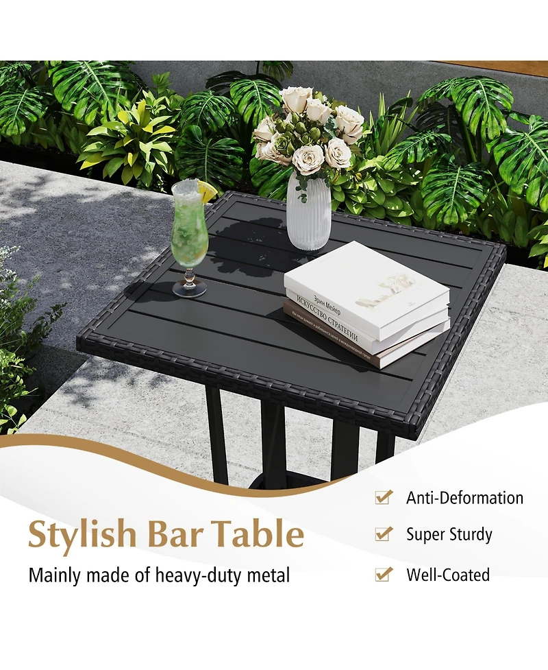 Gouun 3-Piece Patio Pe Rattan Bar Height Chairs and Square Table Set with Cushions