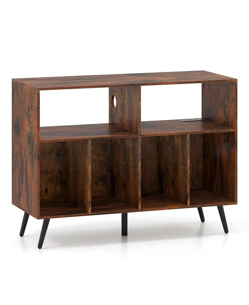 Gouun 40 in Record Player Stand with Charging Station and Open Display Shelves