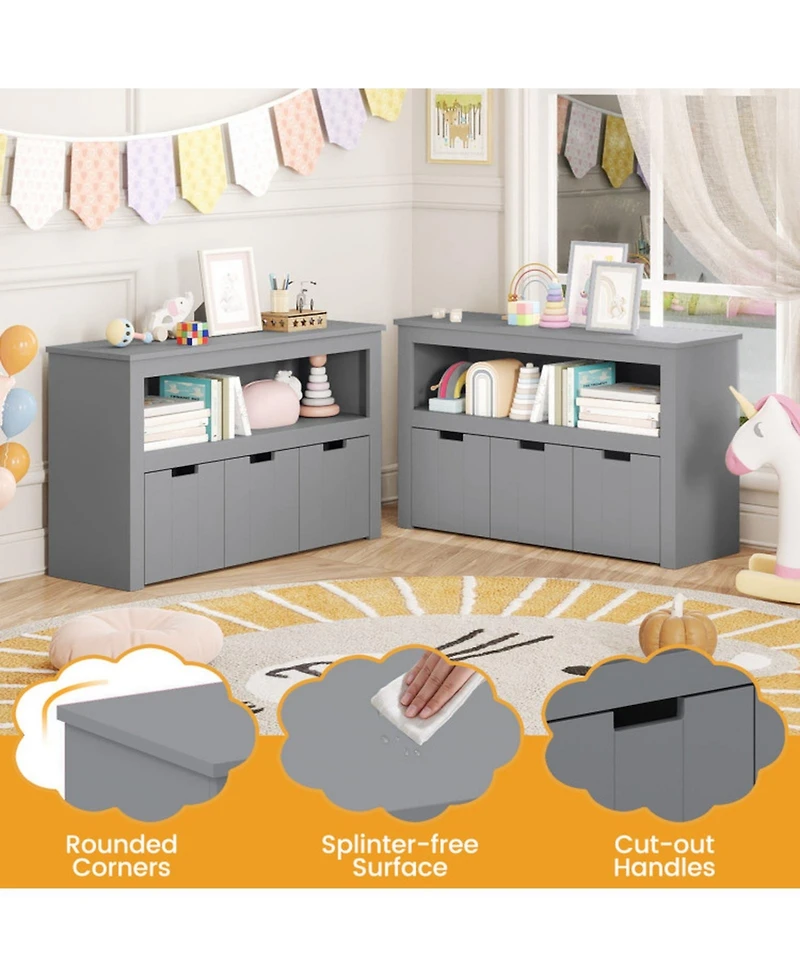 Gouun 3-Drawer Kids Storage Cabinet with Wheels and Convertible Cube Shelf