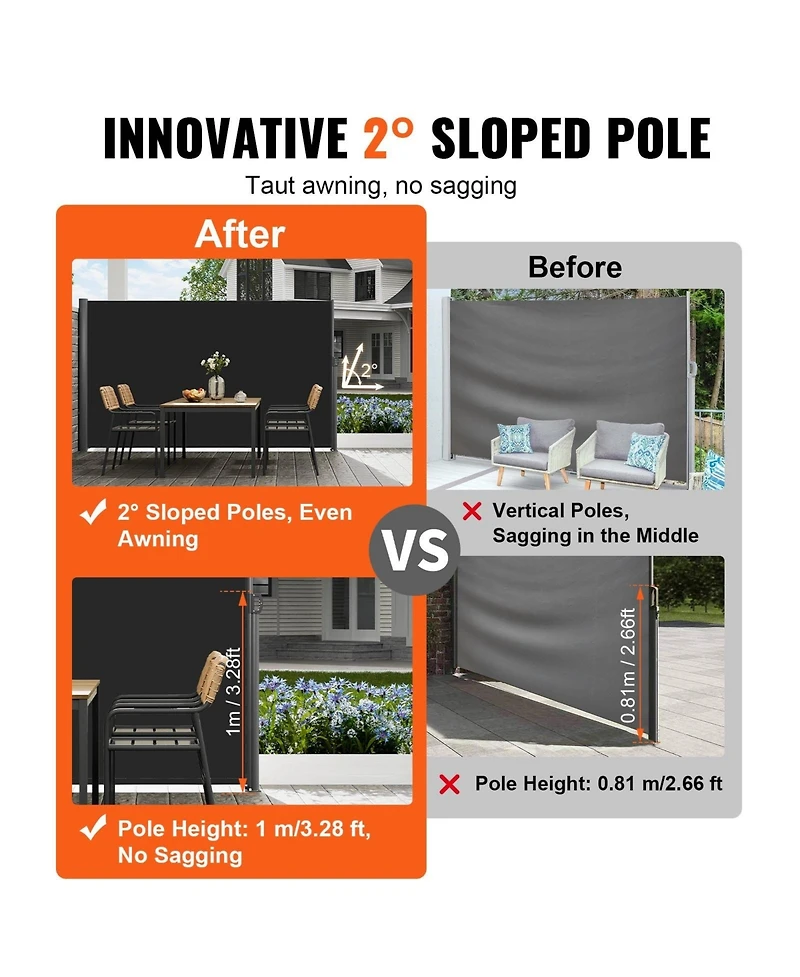 Sugift Retractable Side Awning 71in x 118in Outdoor Privacy Screen