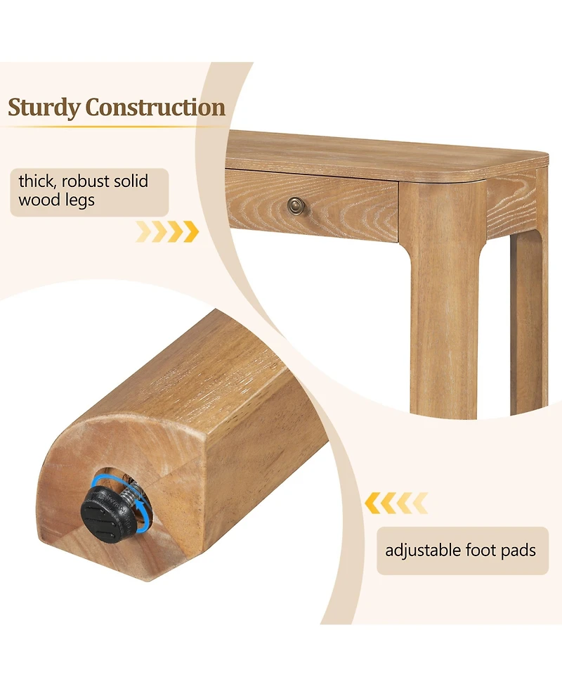 Rainsken Rustic Console Table, 52" Entryway Table with 3 Concealed Drawers, Curved Corners and Thick Legs for Hallway and Living Room