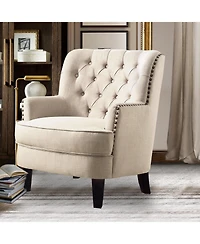 Boyel Living Vintage Button-Tufted Velvet Accent Chair with Nailhead Trim and Solid Wood Legs