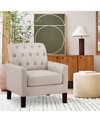 Boyel Living Classic Button-Tufted Linen Accent Chair with Solid Wood Legs