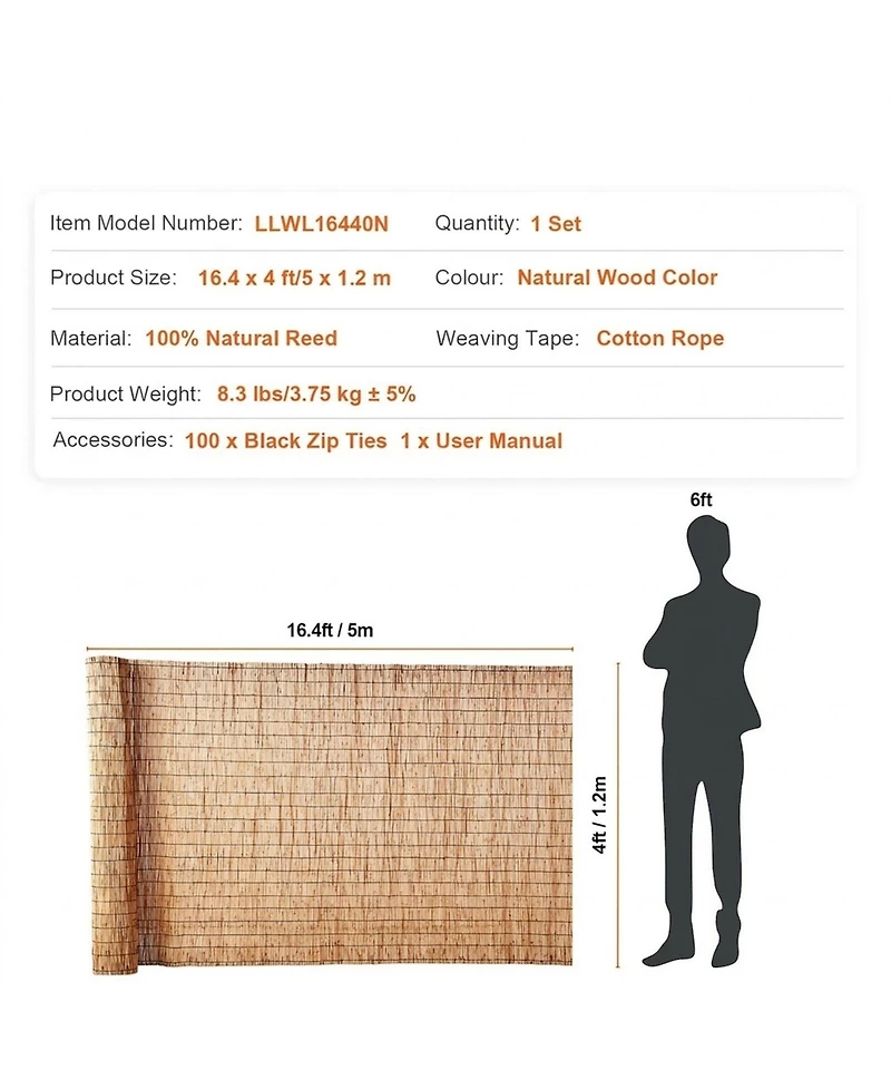 Sugift Reed Fencing 4 x 16.4 ft Decorative Privacy Screen for Outdoor Use