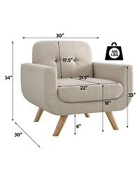 Boyel Living Compact Button-Tufted Linen Loveseat in Breathable Fabric with Solid Wood Legs