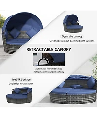 Outsunny Rat Daybed Patio Furniture Set w/ Adjustable Canopy, Dark