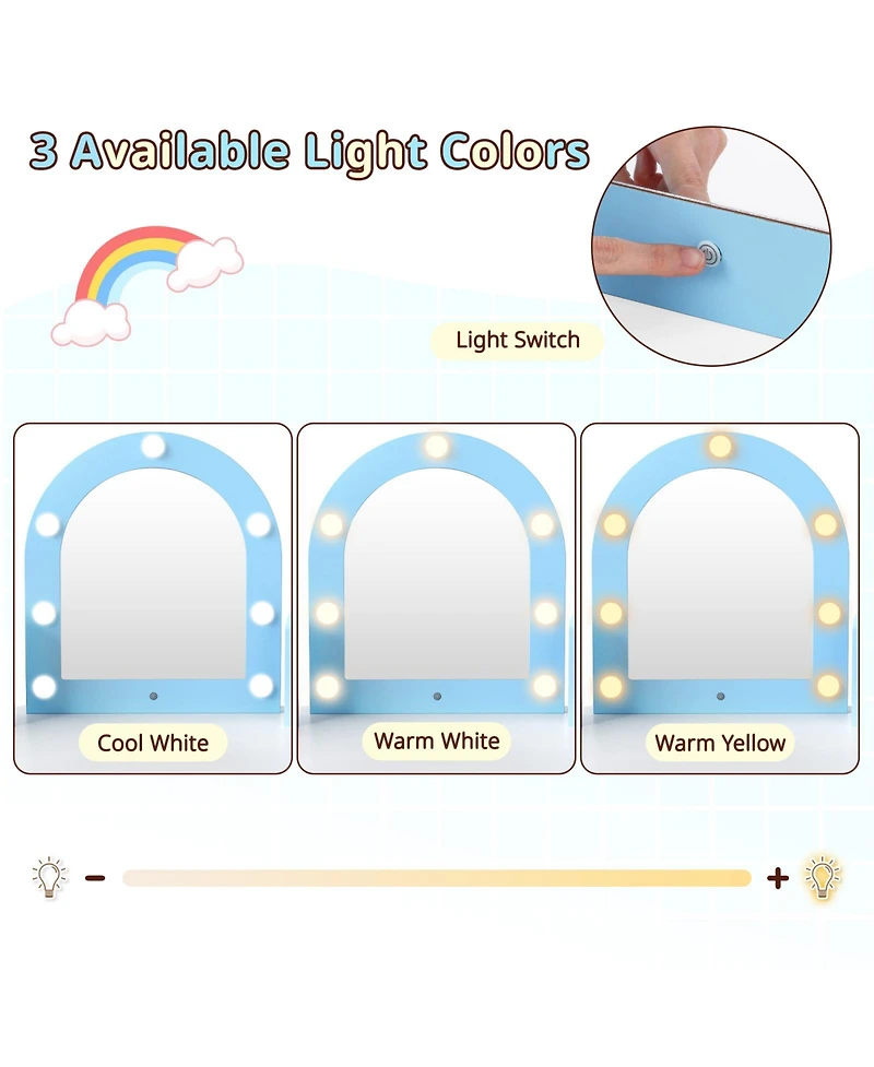 Slickblue 2-in-1 Toddler Vanity Set with Mirror and Lights for Pretend Play