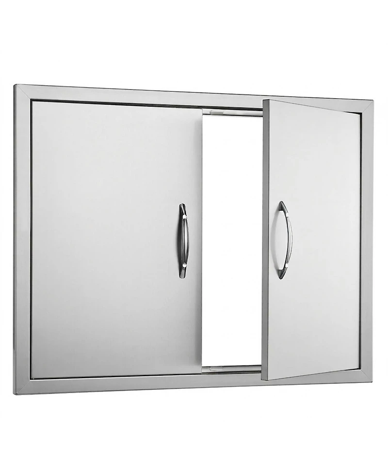 Sugift Double Stainless Steel Bbq Access Door 31W x 24H in with Handles and Hooks