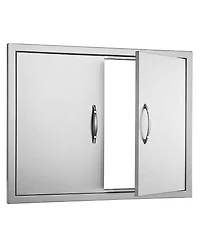 Sugift Double Stainless Steel Bbq Access Door 31W x 24H in with Handles and Hooks