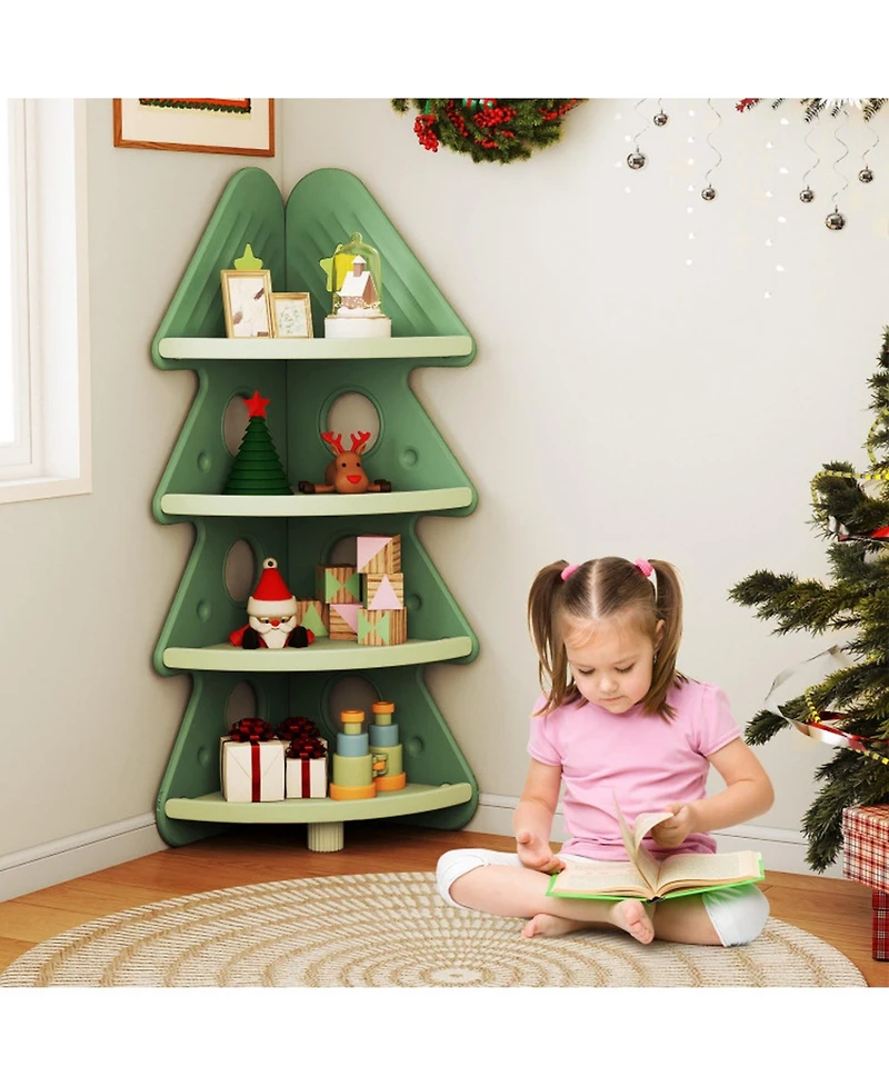Gouun 4-Tier Kids Corner Bookshelf with Tree-Shaped Design and Display Shelves