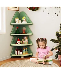 Gouun 4-Tier Kids Corner Bookshelf with Tree-Shaped Design and Display Shelves