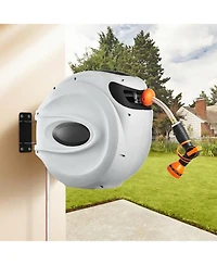 Sugift Wall-Mounted Retractable Hose Reel 130 ft x 1/2in with 9-Pattern Nozzle