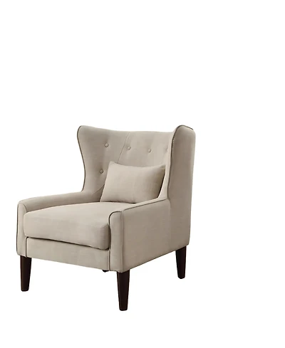 Boyel Living Classic Wingback Linen Chair with Button Tufting and Solid Wood Legs