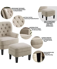 Boyel Living Vintage Button-Tufted Velvet Chair and Ottoman Set with Nailhead Trim and Solid Wood Legs