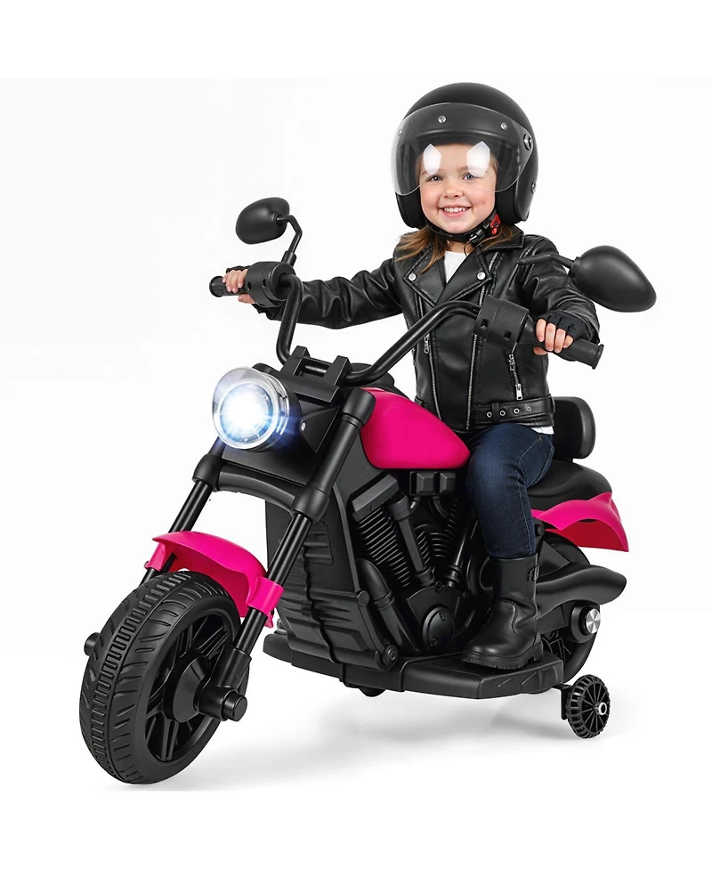 Slickblue 6V Electric Kids Motorcycle with Training Wheels, Headlight and Music
