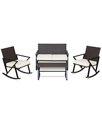 Gymax Set of 4 Patio Rattan Wicker Rocking Chairs Loveseat Table Rocker Set Patio