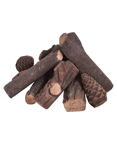 Gouun 9-Piece Ceramic Gas Fireplace Log Set with Realistic Wood Grain Texture