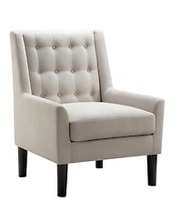 Boyel Living Velvet Button-Tufted Accent Chair with Ergonomic Back and Solid Wood Legs