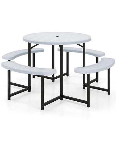 Gouun Round Hdpe Picnic Table and Bench Set for 4-8 People with Umbrella Hole