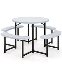 Gouun Round Hdpe Picnic Table and Bench Set for 4-8 People with Umbrella Hole