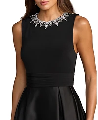 Mac Duggal Women's Pearl-Embellished High-Neck Sleeveless A-Line Evening Gown